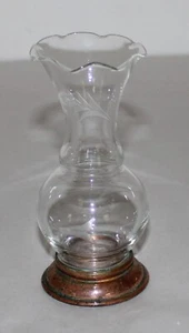 Vintage Princess House Etched Crystal Glass Copper Bottom Bud Vase - 5-5/8” Tall - Picture 1 of 12