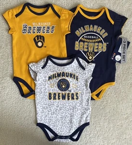 MLB Milwaukee Brewers Infant Girls' 3pk Bodysuits - 6-9M - Picture 1 of 7