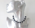 Gorgeous HUGE 10cm silver tone, black bead & diamante BIG hoop drop earrings