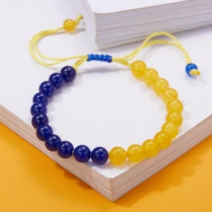 Pulsera Patriótica Azul-Amarillo - Piedras Cuarzo Natural, Ajustable, Ucrania - Imagen 1 de 3