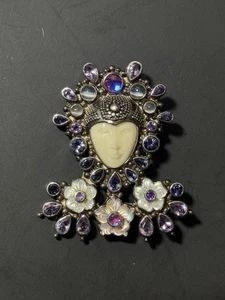 Vintage Sajen 925 Sterling Silber Göttin Gesicht Anhänger - Bild 1 von 20