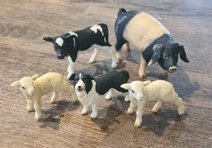 SCHLEICH PLASTIC FARM ANIMALS BUNDLE PIG LAMBS DOG COW - Picture 1 of 9