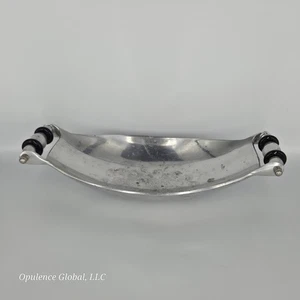 Vintage Mid-Century Modern Aluminum Serving Platter w/ Black Handles 14" X 6.5" - Picture 1 of 7