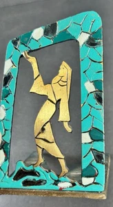 Vintage israelische Messing Emaille Mosaik Design Buchstütze Frau Figur Made in Israel - Bild 1 von 7