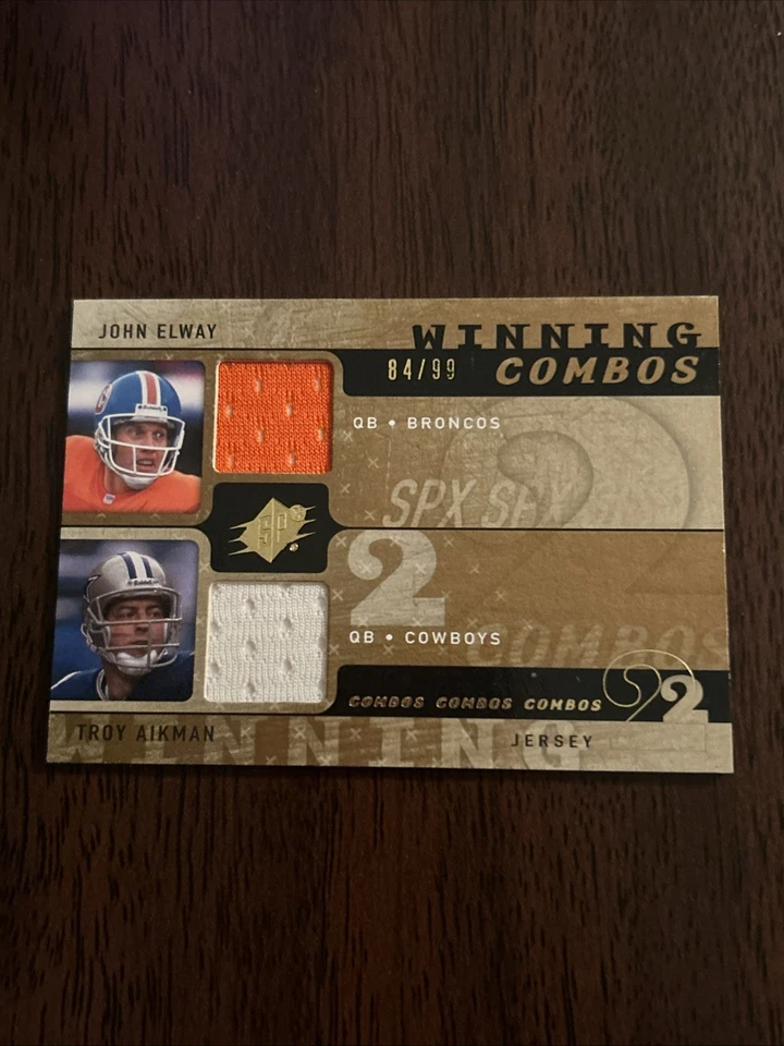 2009 SPx John Elway Troy Aikman Dual Jersey GOLD GAME WORN /99 Winning Combos Sp - Image 1 of 2
