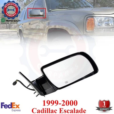 Зеркало для 1999-2000 Cadillac Escalade со стороны пассажира с электроприводом с подогревом гладкое черное - Изображение 1 из 4