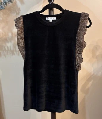 THML Black Velvet Soft Top Metallic Ruffle Sleeve Women's Medium Party NEW NWT - Image 1 of 4