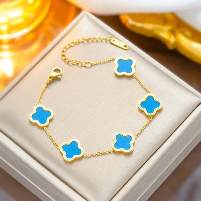 Trend Armband 18K Vergoldet Kleeblatt Damen Titanstahl Charm Geschenk - Bild 1 von 4