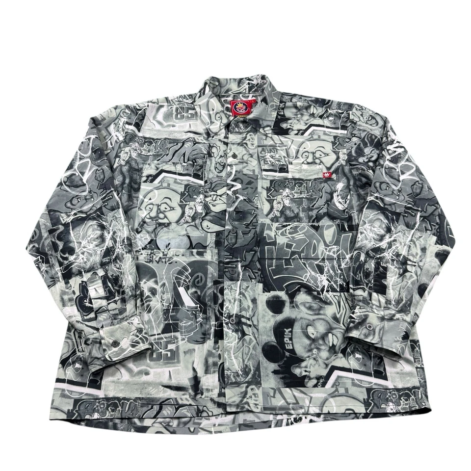 JNCO Y2K VTG L/S Graffiti AOP Polyester Button Front Size Large - Image 1 of 4