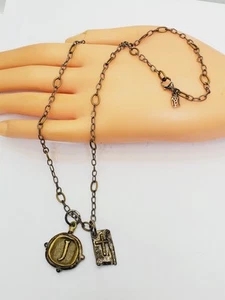 Waxing Poetic Sterling Silver 925 & Brass "J" Pendant & Cross Chain Necklace(95) - Picture 1 of 11