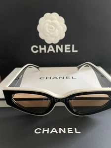 Women Chanel Sunglasses Black And White Brand New - Picture 1 of 9
