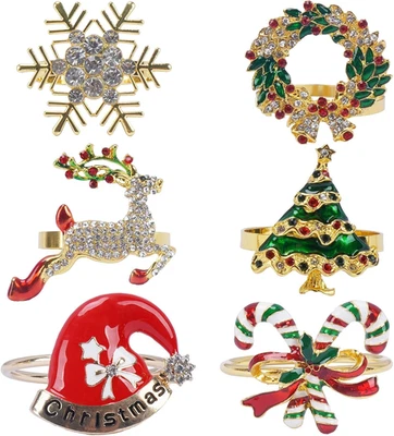 6 Pezzi Anelli per Tovaglioli Natalizi Portatovaglioli Di Natale 6 Forme Nataliz - Immagine 1 di 4