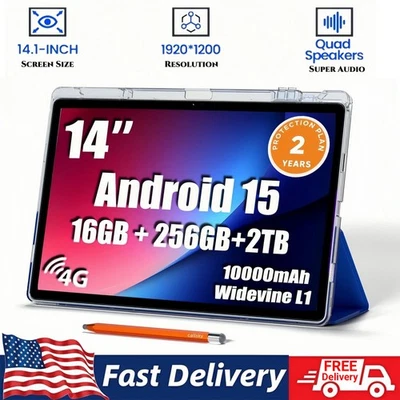 Callsky 14 英寸平板电脑 Android 15 平板电脑 16GB RAM 256GB ROM 10000mAh 电池 — 第 1/4 张图片
