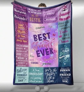 Best Friend BFF Friend Verse Coperta da Lancio in Pile con Messaggio 100 X 150 cm - Foto 1 di 7