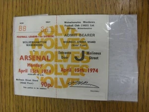 15/04/1974 Ticket: Wolverhampton Wanderers v Arsenal (Complete Ticket). Thanks f - Picture 1 of 1