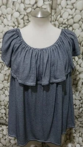 Mossimo Shirt Juniors Size XXL Black White Off Shoulder Stripe Rayon Linen Top - Picture 1 of 6