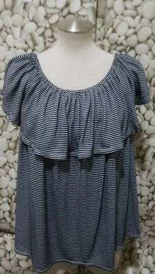 Mossimo Shirt Juniors Size XXL Black White Off Shoulder Stripe Rayon Linen Y2k - Image 1 of 4