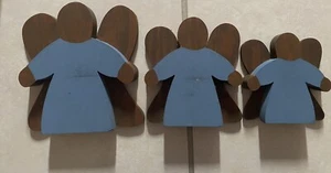 Set Of 3 Rustic Wooden Angels For The Holidays Christmas Decor - Picture 1 of 5