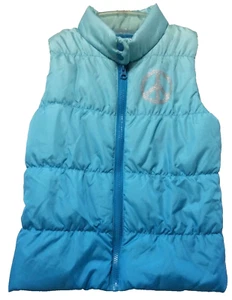 Grane Girls Puffer Jacket Vest Size Medium Blue Peace Sign Zip Front 139 - Picture 1 of 5