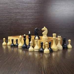 Soviet 1977 Big Old Chess Set with Board 15.75 inches, Solid Vintage USSR - Picture 1 of 12