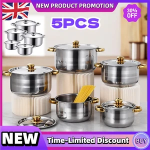 5PCS Induction Pan Set Non Stick Lids Saucepan Set Kitchen Cookware Pot Gas Hobs - Picture 1 of 17