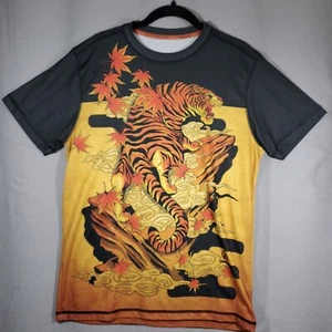InkNBurn Tech Shirt Mens Medium M Yellow Tiger Art Asian Cycling Running Active - Picture 1 of 7