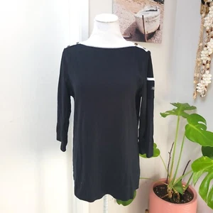 Lauren Ralph Lauren Knit Top Boatneck Long Sleeve Pocket Black 1X Vintage Y2K - Picture 1 of 6