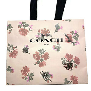 COACH Pink Flowers Black Handle Shopping Paper Gift Bag Large 2016 Authentic