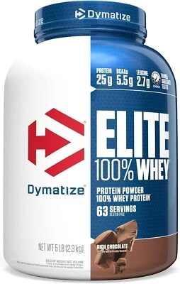 Dymatize Elite 100% сывороточный протеин порошок 5 фунтов богатый шоколад *EXP 06/2027* помятый - Изображение 1 из 4