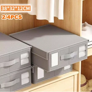 Foldable Bed Sheet Organiser Storage Box With Handle 2/4 Pack Cover Organizer - Picture 1 of 14