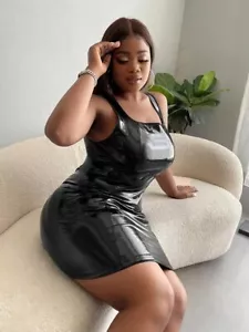 Plus Size Faux Latex PU Leather Bodycon Mini Dress(712) - Picture 1 of 5