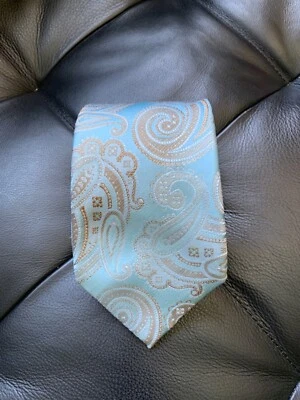 Corbata de seda SEAN JOHN diseñador PAISLEY azul/bronceado/blanco 3,5"x59" Foto 1 de 4