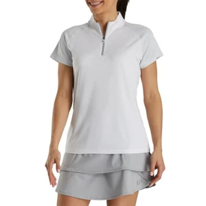 FootJoy Women Zip Placket Raglan Shortsleeve Golf Polo White - 21 NEW - Picture 1 of 5