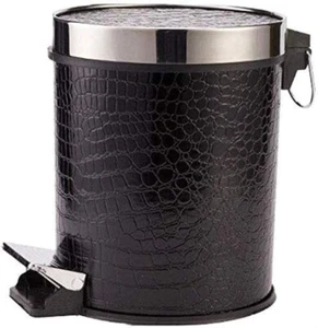 3L PVC Pedalbehälter schwarz rund Chrom Pedalbehälter robust Abfallbehälter Badezimmer - Bild 1 von 5