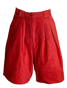 GLOBAL IDENTITY Vtg Genuine Suede Leather Shorts High Waisted Pleats Red 10  px - Picture 1 of 8