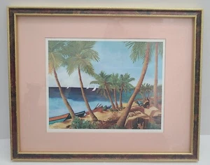 Impresión litográfica artista Judith King "OLLAS DE PECES + GATOS" arte de playa enmarcado 12"x15" - Imagen 1 de 6