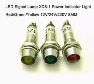 1Pcs LED Signal Lamp XD8-1 Power Indicator Light Red/Green/Yellow 12V/24V/220V