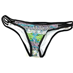 Y2K Victorias Secret Size Small Strappy Cheeky Bikini Bottoms Black Green #3646 - Picture 1 of 6