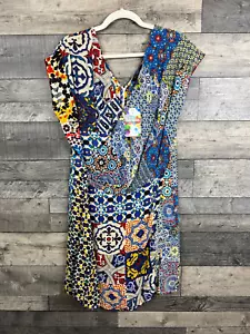 Desigual Saya Mosaic Wrap Dress UK 16 Blue Multi Boho Tile Print Funky - Picture 1 of 13