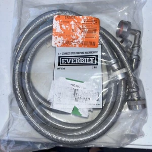 2 Everbilt Stainless Washing Machine Hoses 4 Ft 90 Degree End - Picture 1 of 2