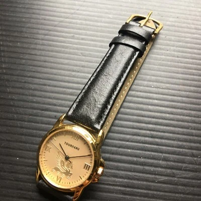Vintage TOURNEAU Limited Edition Ladies Gold Tone Black Leather Band Watch - Image 1 of 4