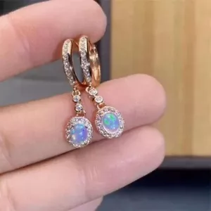 Oval Cut Simulated Fire Opal Pretty Drop/Dangle Earrings In 14k Rose Gold Plated - Picture 1 of 7