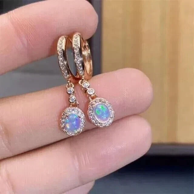 Oval Cut Simulated Fire Opal Pretty Drop/Dangle Earrings In 14k Rose Gold Plated - Image 1 of 4
