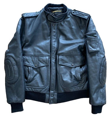 Vtg Yamaha Leather Cafe Racer Motorcycle Racing Jacket Coat Padded  Moto Mens 38 - Image 1 of 4