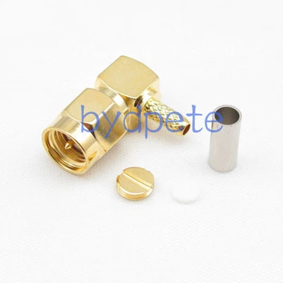 SMA male plug right angle 90 degree RF Connector crimp for RG174 RG316 Cable - Image 1 of 4