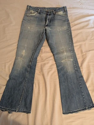 Vintage 1975 Levi's Orange Tab Heavily Distressed Bell Bottom Jeans 33x29 Men's - Image 1 of 4