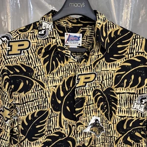 Camicia hawaiana Reyn Spooner Purdue Boilermakers nero oro uomo grande rayon - Foto 1 di 15