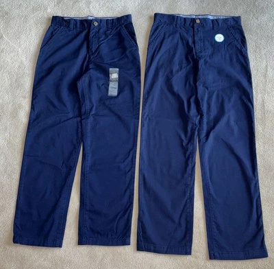 Lote 2 NUEVO Uniforme Escolar Caqui Frente Liso Chino Azul Pantalones Niños Talla 12 Ajustar Foto 1 de 4