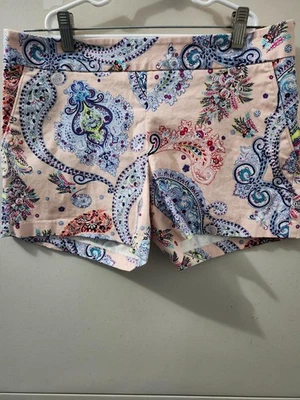 Pantalones Cortos Express Para Mujer 4 Rosa Cremallera Cintura Cómoda Paisley AOP Colorido Elastizado 4" Foto 1 de 4