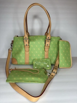 DOONEY & BOURKE Lime Green Logo Zip Satchel 4 Pc Set Wristlet Glasses ID Case - Image 1 of 4